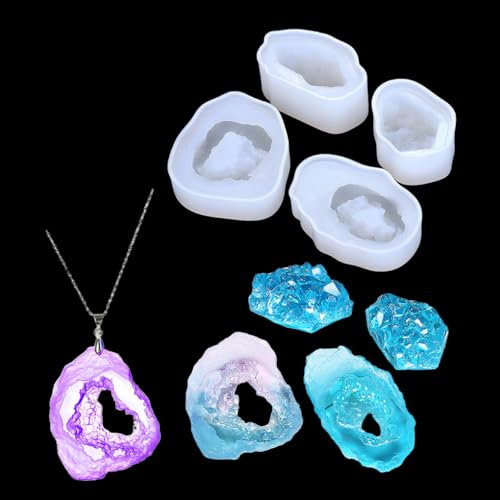 FineInno 4PCS Schmuck Silikonform Crystal Resin Mold Epoxid Gießformen Harz Halskette Resin Form Gem Silicone Mold Anhänger Basteln Gießform Silikon (Edelstein Silikonformen)
