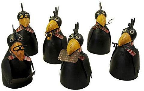 Sgabelli di alta qualità in set risparmio – Sgabello/recinzione in metallo – Decorazione da giardino recinto – Figure decorative/statuette da giardino (corvo II – Set da 6)