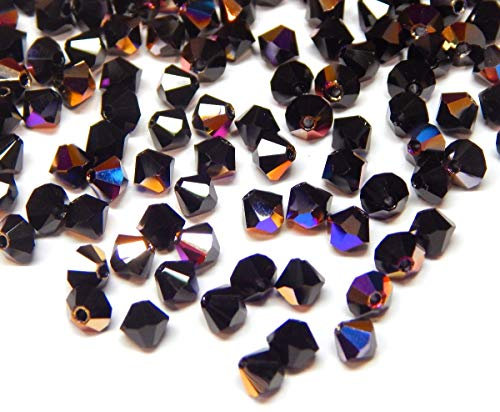 Perlin Preciosa Lot de 40 perles tchèques, en cristal de Bohême, 4 mm, double cône, en verre taillé, perles bicone (Jet Vitex)