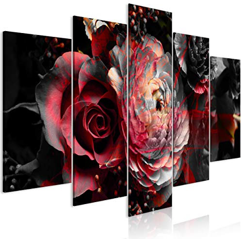 decomonkey Blumen 200x100 cm XXL 5 Teilig Leinwandbilder Bild auf Leinwand Wandbild Kunstdruck Wanddeko Wand Wohnzimmer Wanddekoration Deko sprüche