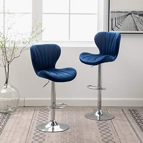 Roundhill Furniture Ellston Barhocker mit Drehgelenk, Samt, verstellbar, Blau, 2 Stück
