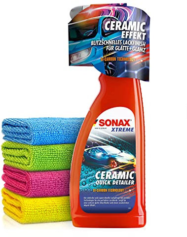 Shiny Freaks Versiegelungs Set: Sonax Xtreme Ceramic Quick Detailer Auto Versiegelung Lackpflege 750ml hochwertige Allzweck Mikrofasertücher | 5-teiliges Sparset