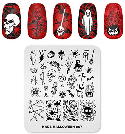 KADS Halloween Nail Plates Nail Stamp Templates Nail Art Stamping Kits with Pumpkin Ghost Skull Bat Image Plates for DIY Decoration (HA007)