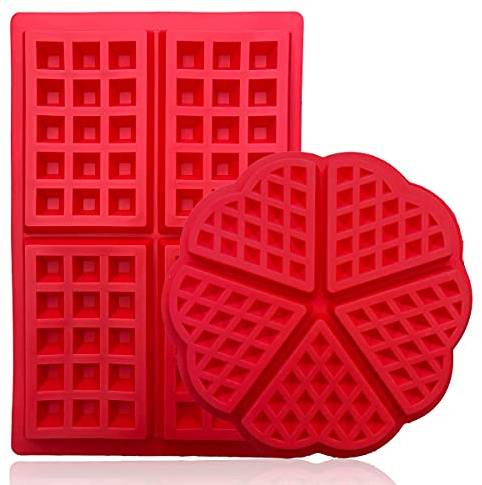 mixed24 2X Silikon Herz Waffelformen Backformen Belgische Waffel Formen Förmchen Maker Rot