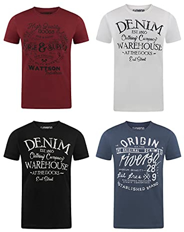 riverso Tshirt Herren Baumwolle Regular Fit RIVLeon 4er Set Pack Rundhals Kurzarm Sommer Tee Shirt Print, Größe:5XL, Farbe:Farbmix 20