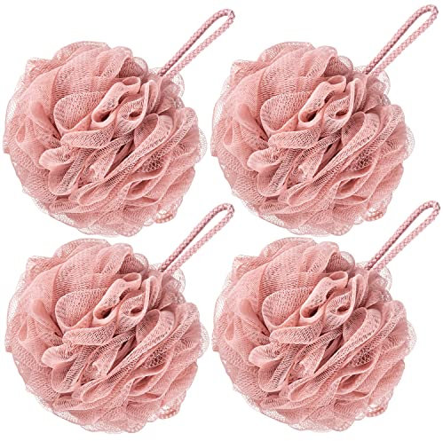 VANZAVANZU Bath Loofah Lot de 4 éponges de douche en maille pour homme et femme Rose 80 g