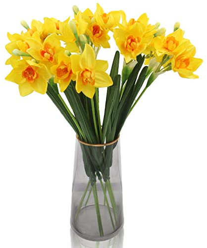 Hananona 10 Pcs Artificial Daffodils Flowers Narcissus Faux Spring Flowers Fake Silk Daffodil Flower Arrangement for Indoor Outdoor Home Wedding Decor (10, Yellow)