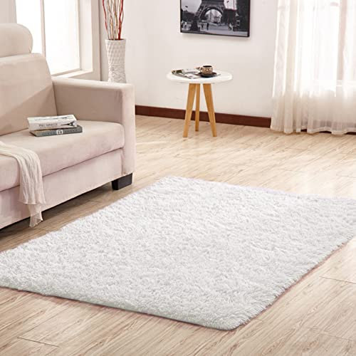 CHBIN Hochflor 100x120cm Hochflor Teppich Nachahmung Wolle Teppich Fellteppich Super Weich Gemütliches für Esszimmer oder und Die Küche Cafe Lounge Sofas Usw, Weiß