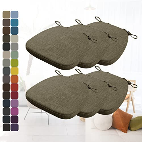 Kimgull 6er Set Stuhlkissen mit Bändern Bequeme Waschbare Rutschfestes Sitzkissen Ideal für zu Hause und Gartendekoration, viele Farben und Größen zur Auswahl (40x38x5CM Hanfbraun)