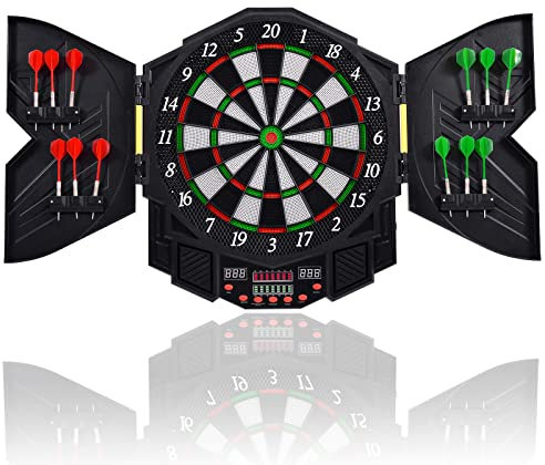 COSTWAY Electronic Dartboard, Automatic Scoring Dart Board Set with Cabinet, 4 LED Display, 216 Game Modes & 12 Darts, Up to 8 Players
