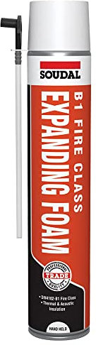 BC Profiles Soudal B1 Fire Class Expanding Foam | Acoustic Hand Held Fire Rated, One Component Expanding Polyurethane Foam Filler - 750ml