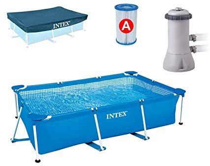 Intex Rectangular Frame Pool Set - Above Ground Pool - 300 x 200 x 75 cm, Blue - Filter Pump, Replacement Filter and Tarpaulin