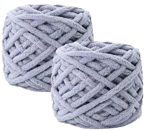Maxee Chenille Wolle Garn 180 g(90 g*2), ca.130 m, Super Soft Knitting, Chunky Grobstrick Weiches Wollgarn zum Häkeln, Chenille zum Weben von Schals, Mützen, Decken, Zierkissen-Rauchgrau 21