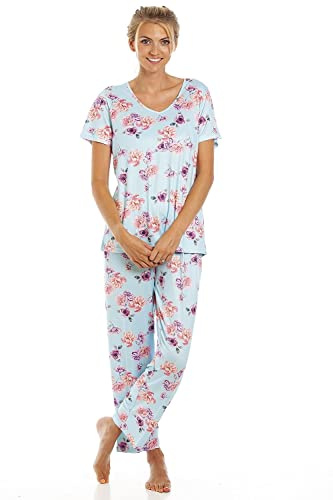 Camille Short Sleeve Floral Womens Pyjamas – Lightweight & Breathable Full-Length Pyjamas For Women With Elasticated Waist – Soft, Comfortable & Stylish Ladies PJs