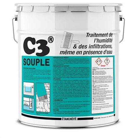 Enduit d'étanchéité souple pour piscine, bassin, cuve, citerne - Enduit de cuvelage flexible sous-sol, cave C3 SOUPLE - PROCOM 17,5 Kg