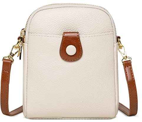 FORRICA Handy Umhängetasche Damen Handytasche zum Umhängen Echte Leder Handtaschen Mädchen Schultertasche Kleine Crossbody Tasche Weiß A