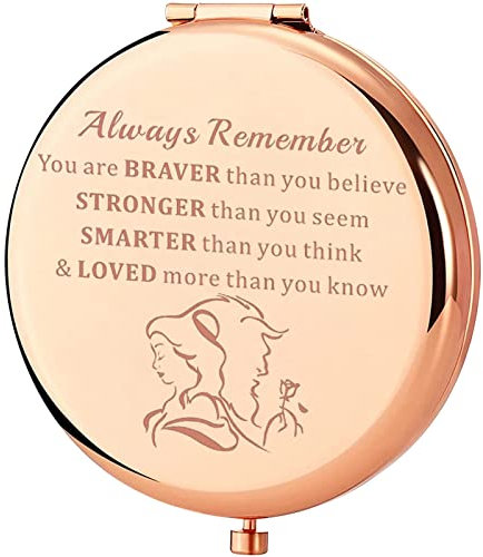 KEYCHIN Princess Movie Taschenspiegel Prinzessin Belle Fans Geschenke Always Remember You are Braver Stronger Smarter Than You Think Kompaktspiegel für Frauen Mädchen Teenager (Beauty Mirror-RG)