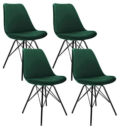 Kick Collection 4er Set Esszimmerstühl Velvet - Samt - Dunkelgrün - Modern und Hochwertig - Hochwertige Materialien - Erhältlich in vielen Farben