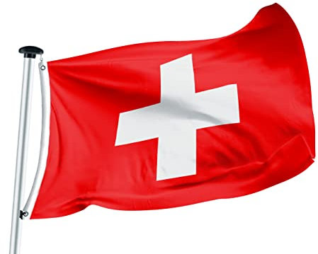 FLAGLY Premium Schweiz Flagge 100 x 150 cm - Schiffsflaggentuch, 160g/m² Stoffgewicht - handgefertigt, robust und witterungsbeständig mit Ösen (100 x 150 cm, Schweiz)