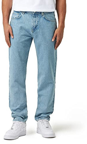 Herren Carrot Fit Jeans mit Knopfleiste Jeanshose Streetwear Loose Denim Pants Karottenschnitt Lässig Männer, Farbe:Vintage Blue, Hosengröße:W31 L32