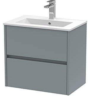 Hudson Reed HAV2304B Havana Wall Hung 2 Drawer Vanity Unit & Minimalist Ceramic Basin, 600mm, Matt Coastal Grey