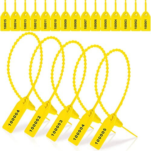1000 Stück Kunststoff Tamper Seals Feuerlöscher Tags Sicherheit Tags Seals Sicherheit nummerierte Kabelbinder Etiketten Sicherheit Einweg Selbstsichernde Beschilderung 250 mm Länge (Gelb)