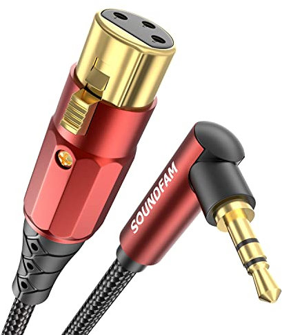 SOUNDFAM Câble Microphone 3.5mm vers XLR Angle Droit 90 Degrés 3,5 mm (TRS, 1/8, Aux) Mâle vers XLR Femelle Câble D'interconnexion Asymétrique pour Micro, Cartes Son - 1M