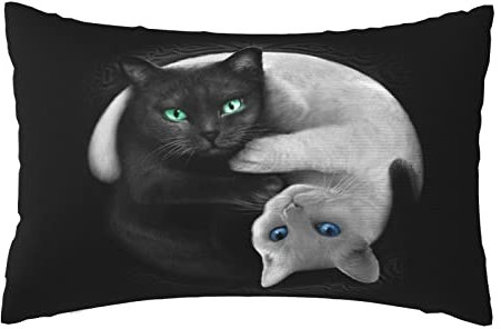 Kissenbezug Schwarzweiss-Katzen-Lustiges Tai-Chi-Muster Kissenhülle Premium Kissenbezüge Weiche Kissen Bezug Für Zuhause Schlafzimmer Couch Bank 40x60 cm
