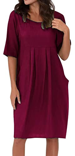 Damen Sommer Casual Kurzarm Rundhals Swing Kleid Casual Flowy Tiered Maxi Strandkleid mit Taschen Baseball Trikot Damen Kleid