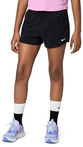 Nike Girl's One Dri-Fit High-Waisted Woven Training Shorts, Black/White, Small