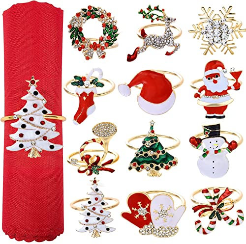 Lot de 12 Rond De Serviette De Table Noel Anneaux De Serviettes De Table pour Décoration De Table pour Noël à Manger Ronds De