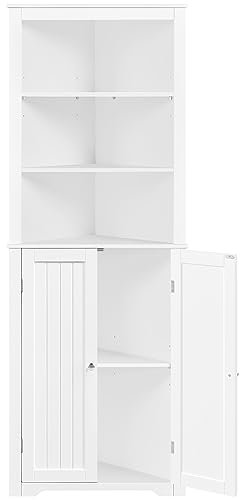 Yaheetech Mueble de Baño de Esquina Gabinete Triángulo163 x 60 x 43 cm con 3 Estantes de Madera Abiertos y 1 Armario de 3 Alturas Ajustables con Protección Antivuelco Gabinete Blanco