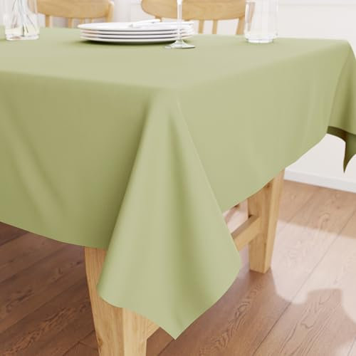 Encasa XO Baumwoll-Canvas-Tischdecke | Salbeigrün Einfarbig | Rechteckige Größe 140x230 cm | Esstischdecke zur Dekoration – maschinenwaschbar