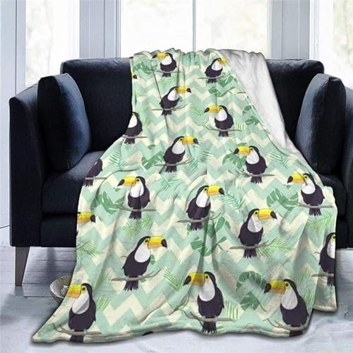 SJSXWQN Decke GrüNer Tukan Kuscheldecke Flauschig für Bett und Sofa Extra Weich Warme Mikrofaser Wohndecke Fleecedecke als Sofadecke Couchdecke Kuscheldecke - 180x200 cm