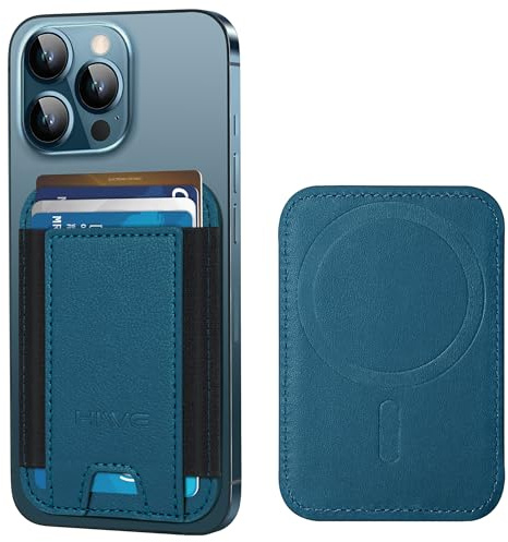 HiWe MagSafe Magnetische Kartenhalter für iPhone 15/14/13/12 Serie, Leder-Wallet für 6 Karten, Schlank, RFID-Blockierung, Dunkelblau & Schwarz