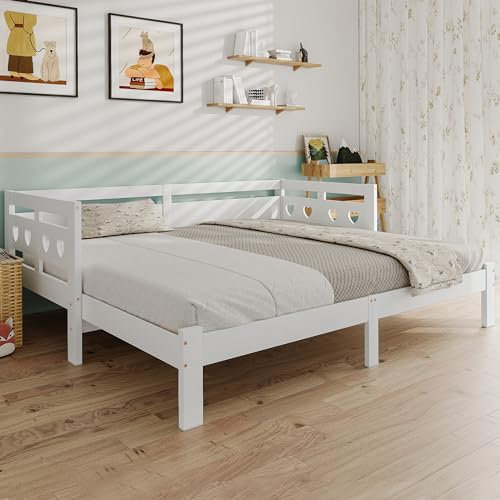 WIZBED Tagesbett Ausziehbar Bettsofa Ausziehbett Massivholz Kiefer Sofabett Schlafsofa Bettgestell Holzbett Gästebett 98-187x206x66H cm(BxLxH), ohne Matratze