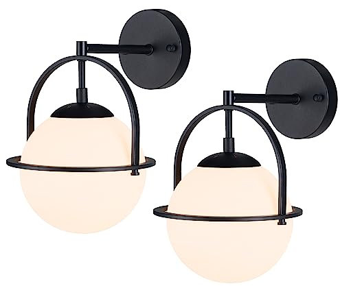 Alighting Globus Wandleuchte Schwarze 18 cm Milchglasschirm Mid Century Modern wandlampe für Kücheninsel Esszimmer Flur Schlafzimmer Badezimmer