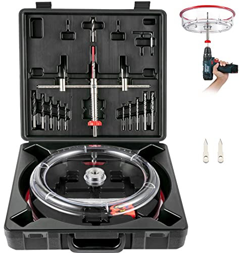 VEVOR Kit de Cortador de Sierra Perforadora Agujeros Redondos Diámetro Ajustable 40-200 mm Cortador de Sierra de Orificio Circular Acero Sierra de Perforación con Recoge Polvo para Techo Cemento Yeso