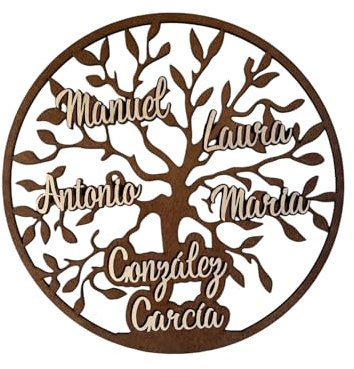 JR Maderas Arbol de la Vida Personalizado - Obra Artesanal de Madera con Nombres y Apellidos de la Familia - Adornos Pared Salon - Arbol Genealógico - Perfecta para Decorar tu Hogar - decoracion hogar