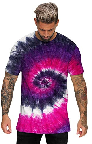 TDEOK Herren Sommer Hawaii Strand Casual Sport Tie Dye Crewneck T Shirt Top Steinhart Uhren (Purple, XL)