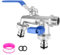 ‎CTDMJ Wasserhahn Garten Doppel Auslaufhahn 1/2 Zoll & 3/4 Zoll Kugelhahn Doppelwasserhahn aus Messing mit 2 * Gratis Schlauchanschlüsse1*Rollendichtband, Doppelanschluss und Schlauchtülle (Blau)