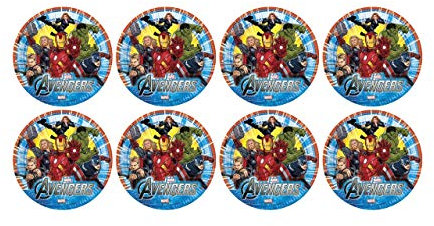 ALMACENESADAN, 5121, Pack fiesta cumpleaños; pack 8 platos de cartón 23 cm; de la licencia (Avengr)
