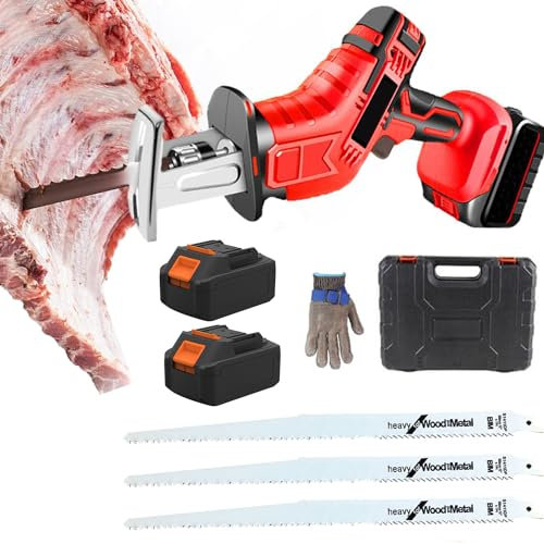 48VF 3000RPM Electric Bone Cutting Machine/Electric Reciprocating Saw with 2 x 3000mAh Batteries+3pcs Saw Blade, for Steak, Chicken Legs, Pork Chops, Fish Bones, Etc.