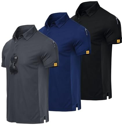 Csqtongan Herren Kurzarm Poloshirts Atmungsaktiv Golf Poloshirt Herren Sport Polo Shirt T-Shirt für Outdoor-Aktivitäten, Schwarz/Grau/Dunkelblau XXL