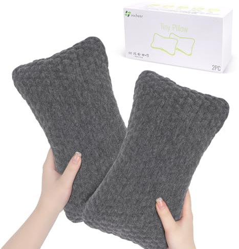 vocheer Kleine Kissen zum Schlafen, 27,9 x 17,8 cm, Mini-Reisekissen, winzige Kissen für Nacken, Handgelenk, Lendenwirbelsäule und Knie, Haustierkissen, Baumwolle, maschinenwaschbar, Dunkelgrau, 2