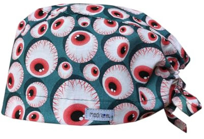 MEDIZAL FASHION - OP Haube mit Schnüren, Arzt Kostüm Zubehör Unisex, Hauben Stoff Wiederverwendbare, Krankenschwester Zubehör Baumwolle, Arzt Haube, Medizinische Kappe - Augen