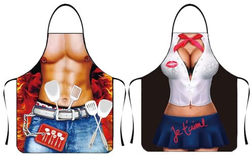 Winwild 2Pcs Sexy Kochschürze Damen Herren Set Lustige Küchenschürze Kreative Grillschürze Weihnachten Schürze als Grill Geschenk für Frauen Männer