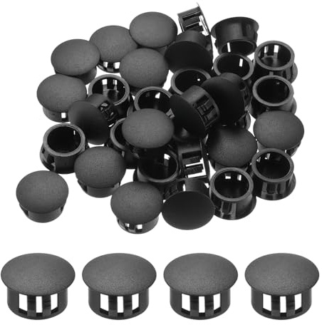 QUARKZMAN 64 Stück 15mm (5/9) Schwarze Kunststoff Lochstopfen, Flache Abdeckkappen -Endkappen für Schränke Maschinen Möbel Schrank