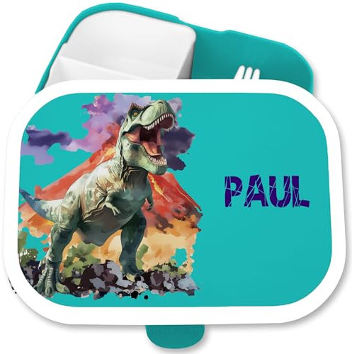 Campus Mepal - Dino - Kinder Brotdose mit Dino-Motiv T-Rex | Einschulungsgeschenk | Dinosaurier Lunchbox für Jungen | Ideal für Kindergarten und Kinderkrippe - 750 ml - Türkis