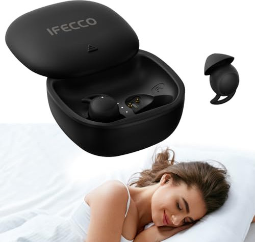 IFECCO Auriculares para Dormir de Lado, Mini In-Ear Suaves Invisible Bluetooth 5.3, Inalámbricos para Hacer Ejercicio, Fitness, Yoga y Viajar (Negro)
